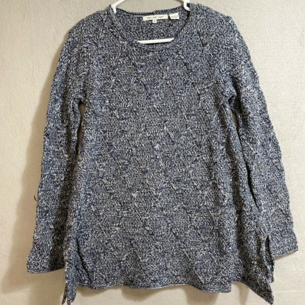EIGHT EIGHT EIGHT WOMENS‎ CREW NECK MARBLE BLUE LONG SLEEVE SWEATER SZ S